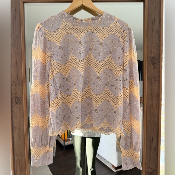 Anthropologie Dolan Left Coast Lace Mock Neck Blouse - Picture 3 of 7